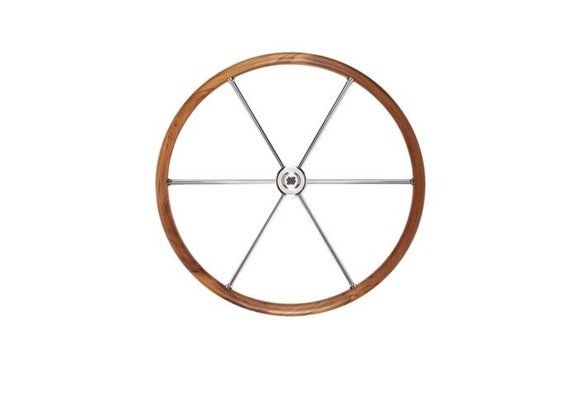 V86 stuurwiel teak/RVS 6-spaaks 700mm