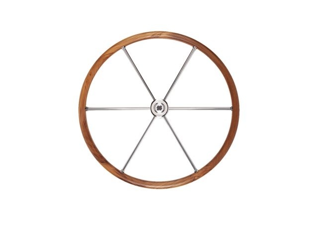 V86 stuurwiel teak/rvs 6-spaaks 700mm