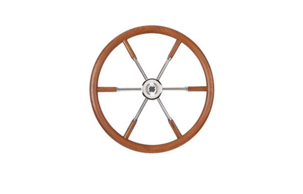 V84 stuurwiel teak/rvs/teak spaken 5-spaaks 500mm