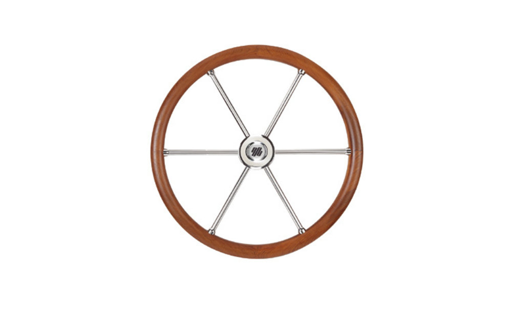 V85 stuurwiel rvs/teak 6-spaaks