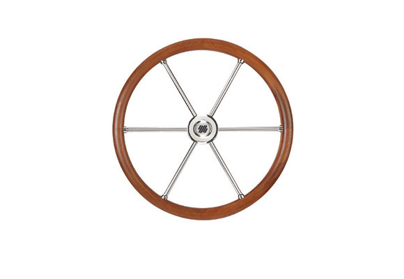V85 stuurwiel RVS/teak 6-spaaks