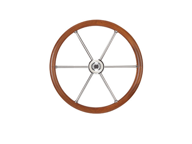 V85 stuurwiel rvs/teak 6-spaaks