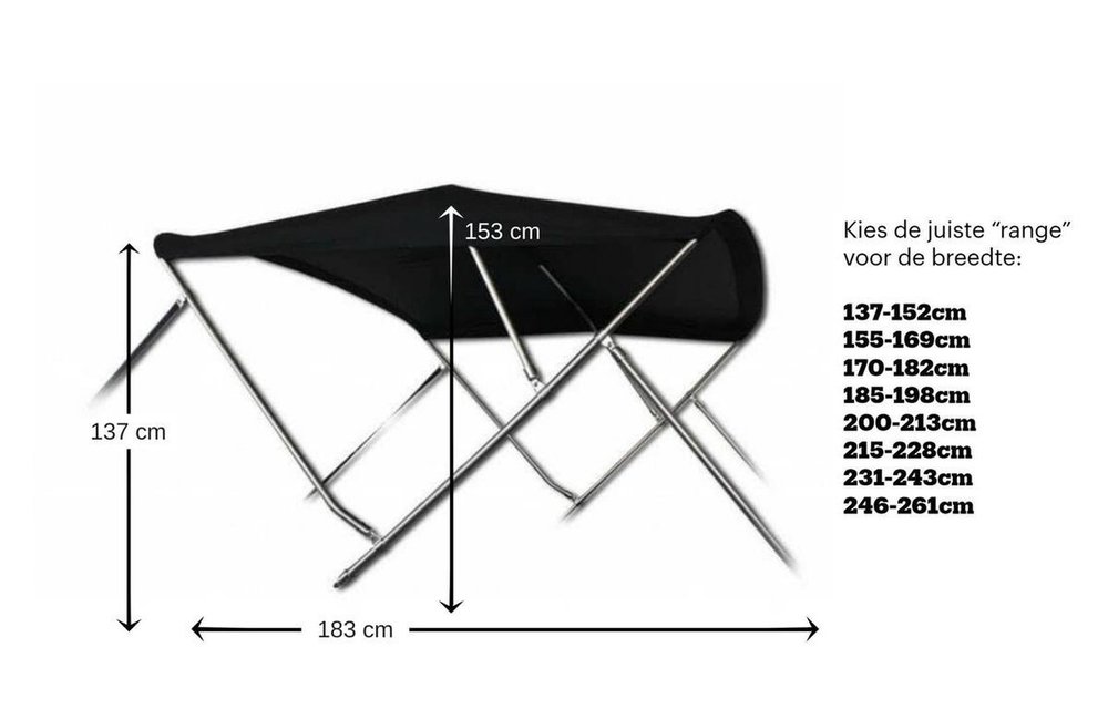 RVS Biminitop Licht grijs hoogte 137 cm