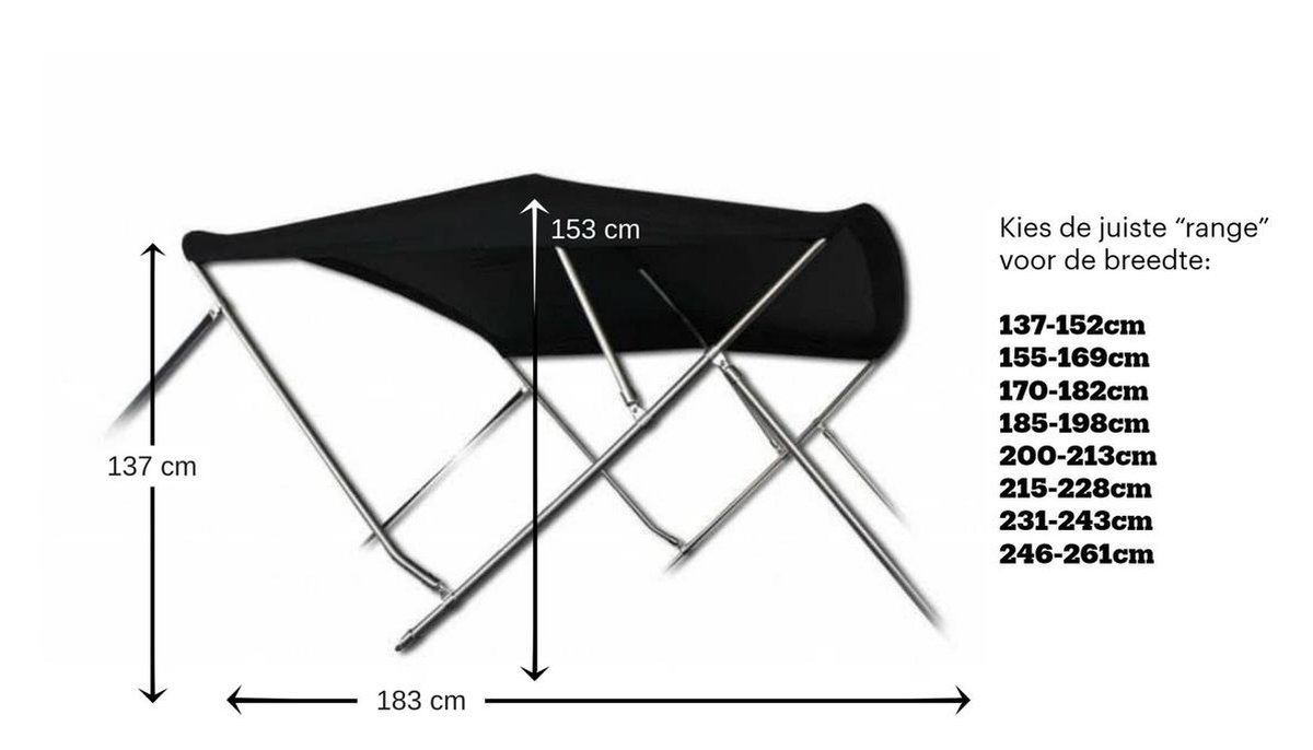 RVS Biminitop Zwart hoogte 137 cm