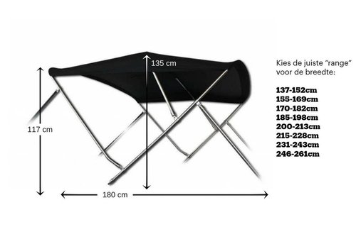 RVS Biminitop Zwart hoogte 117 cm