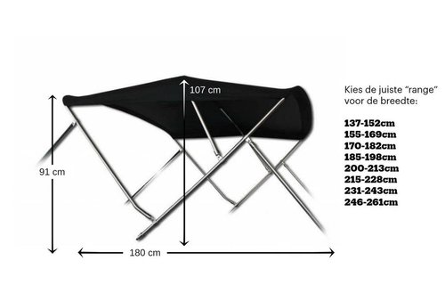 RVS Biminitop Licht grijs hoogte 91 cm