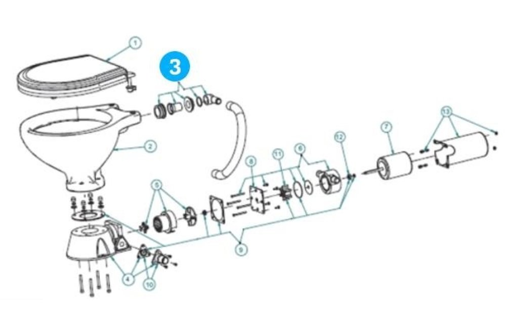Johnson Pump inlaatknie met seal voor scheepstoilet Johnson compact model