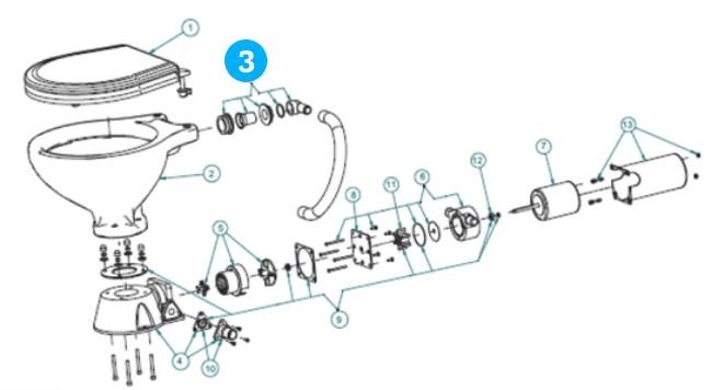Johnson Pump inlaatknie met seal voor scheepstoilet Johnson compact model