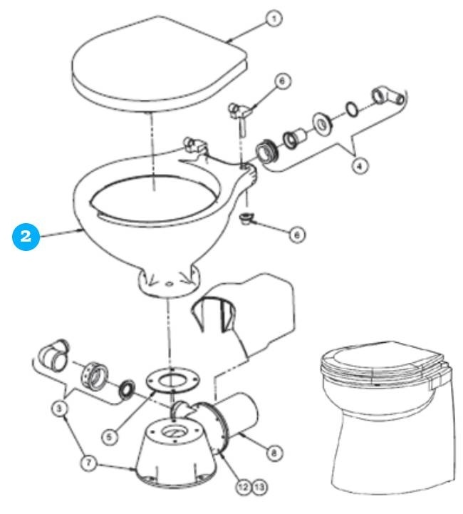 Johnson Pump toiletpot voor scheepstoilet Johnson compact model