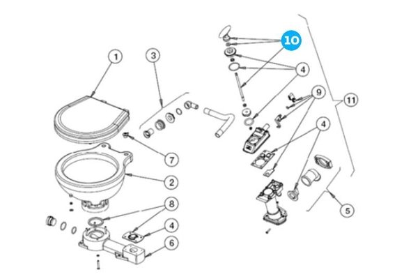 Johnson Pump Plastic handle voor scheepstoilet Johnson compact model