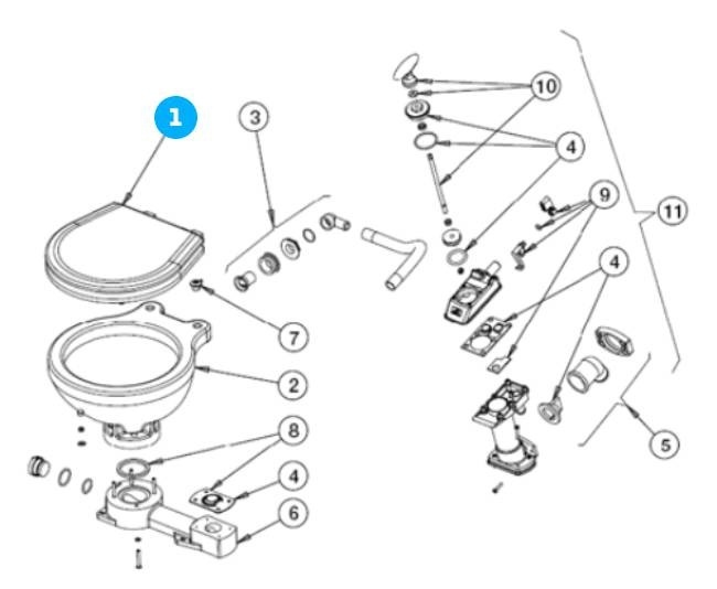 Johnson Pump Soft-Close bril en deksel voor scheepstoilet Johnson Compact model
