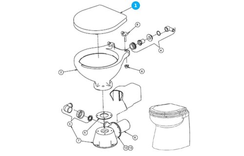Johnson Pump Soft-Close bril en deksel voor scheepstoilet Johnson Compact model