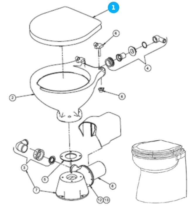 Johnson Pump Soft-Close bril en deksel voor scheepstoilet Johnson Compact model