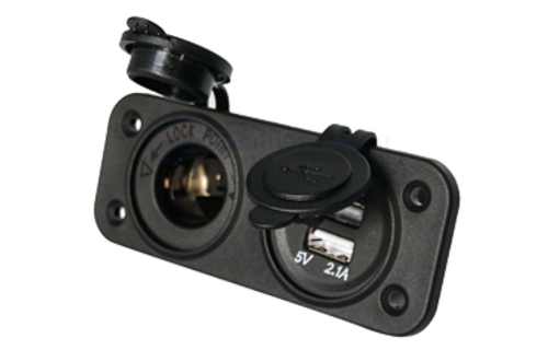 Allpa Waterdichte DC inbouw stopcontact , 1x 12V ingang & 2x USB (dubbel)