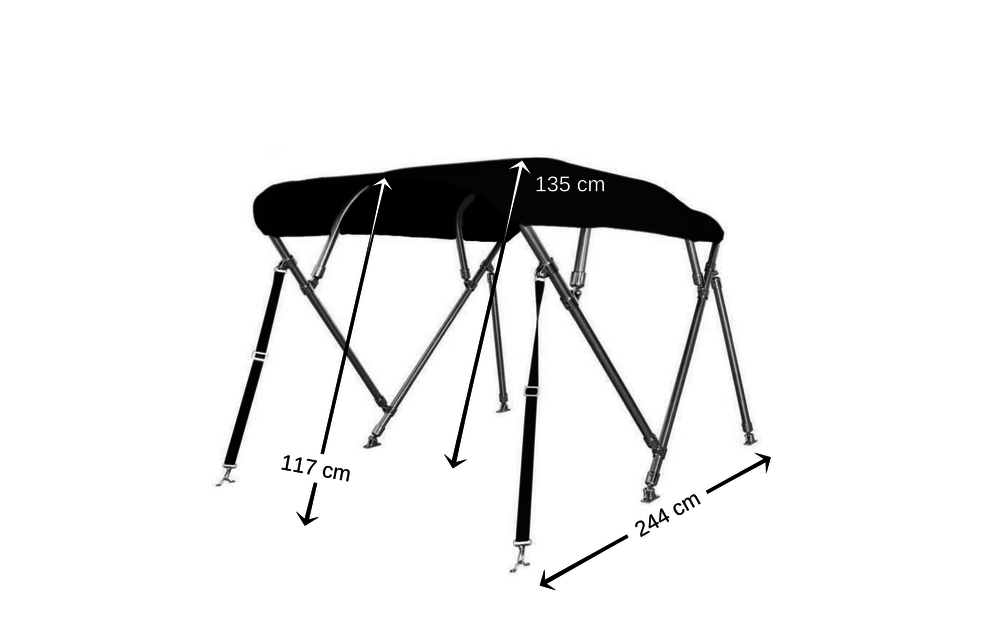 RVS Biminitop Zwart 4 bogen Hoogte 117 cm