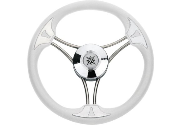 3-Spaaks stuurwiel "Model 23" RVS met witte vinyl rand  35 cm
