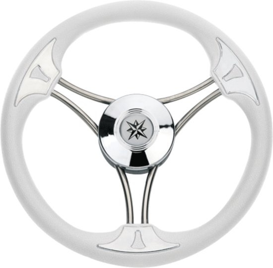 3-Spaaks stuurwiel "Model 23" RVS met witte vinyl rand  35 cm