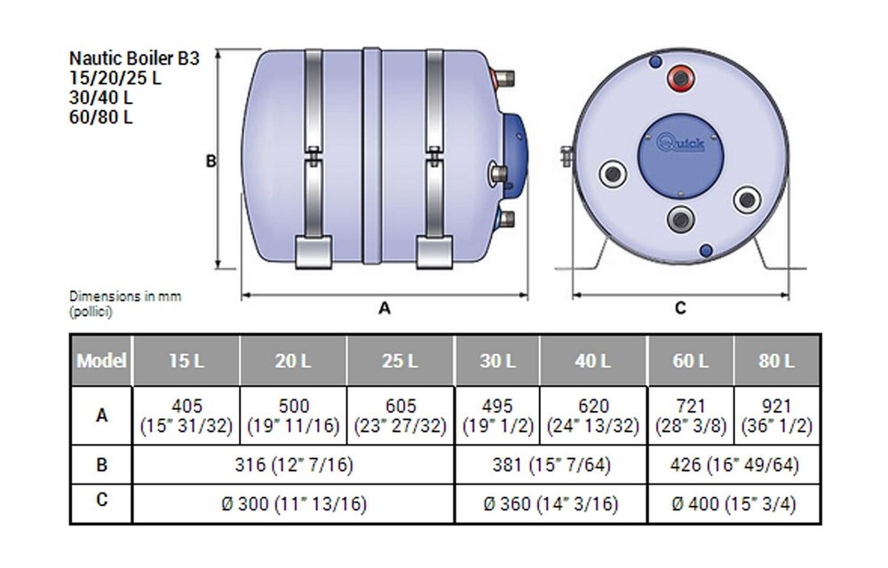 Quick B3 Boiler 40 liter 220V/800 W
