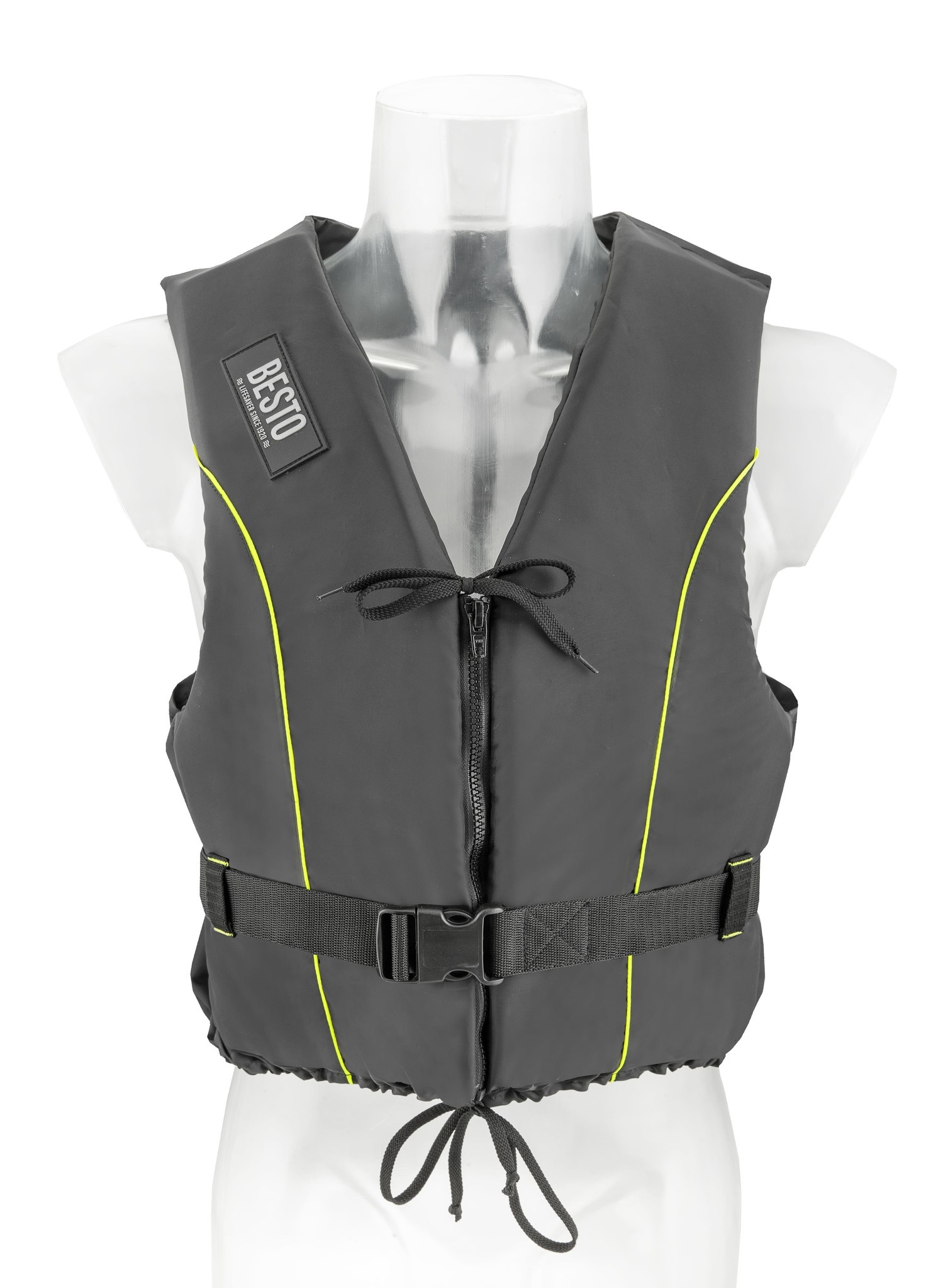 Besto Dinghy Zipper zwemvest 50N Zwart/Gele streep