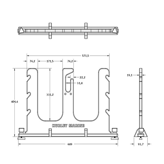 Hurley SUP Stand Up Paddleboard Rack (Holds 2 SUPS + Paddles) - for existing rail mount system