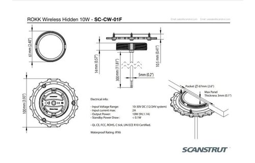 ROKK oplader draadloos en waterdicht verborgen 10W (12/24V)