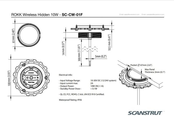 ROKK oplader draadloos en waterdicht verborgen 10W (12/24V)