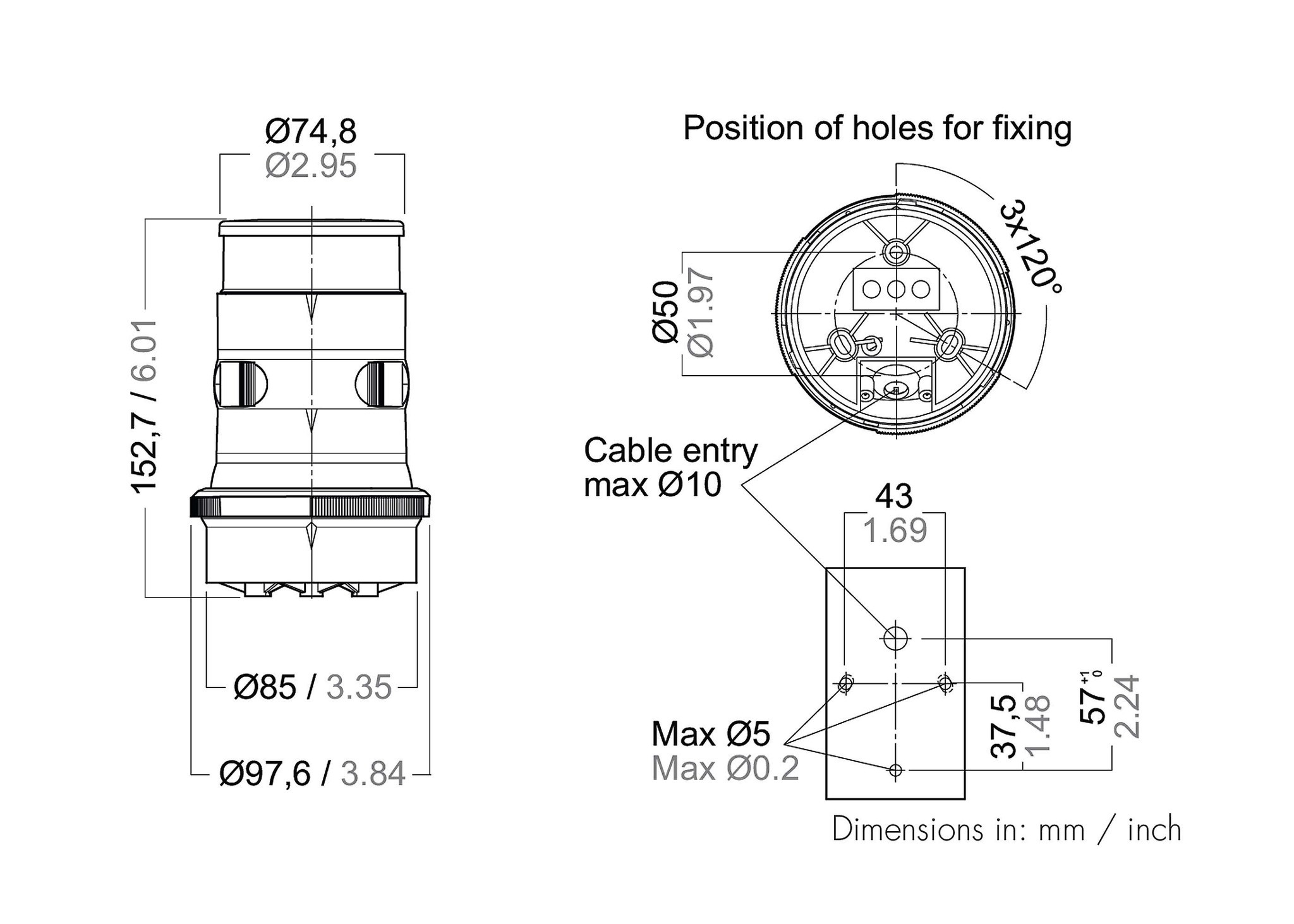 AS Serie 34 LED driekleur /anker