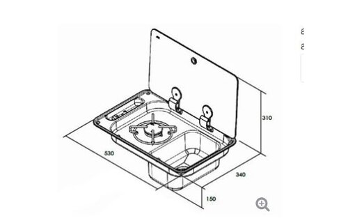 Gaskomfoor met spoelbak en afdekplaat