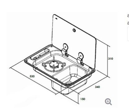Gaskomfoor met spoelbak en afdekplaat