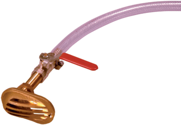 Set met waterschep kogelkraan, slangtule, en 1 m slang met slangklemmen