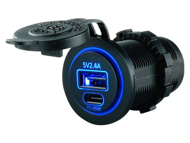 USB Stopcontact met USB-C snellader  aansluiting : USB 2.4A + USB-C PD 45W