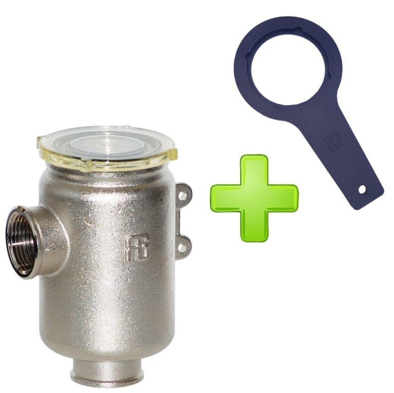 Messing-vernikkeld koelwaterfilter met RVS 316 zeef