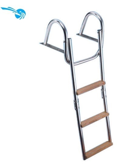 Prince Telescopische zwemtrap voor zwemplateau; 3+1 ovale treden met teak