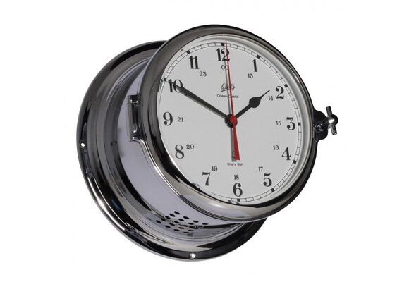 Schatz - Klok quartz Royal messing verchroomd Ø180 mm glazenslag