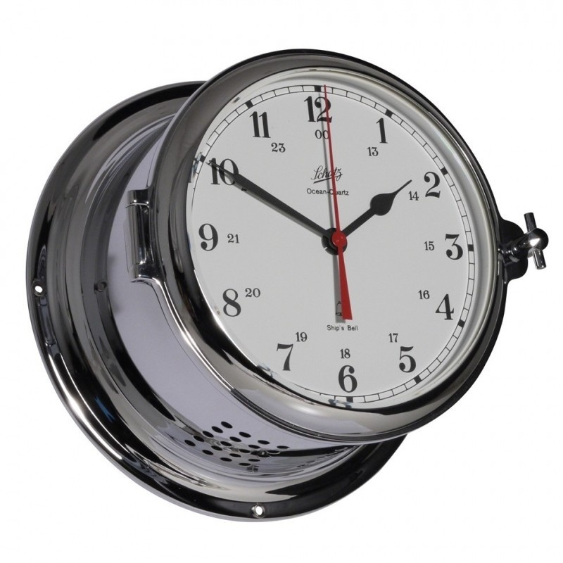 Schatz - Klok quartz Royal messing verchroomd Ø180 mm glazenslag