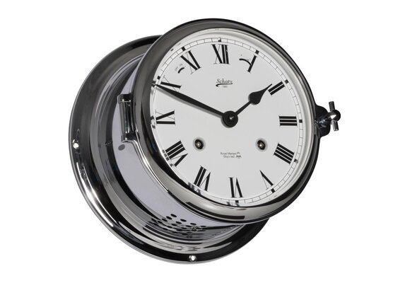 Schatz - Klok mechanisch Royal messing verchroomd Ø180 mm glazenslag (Romeinse cijfers)