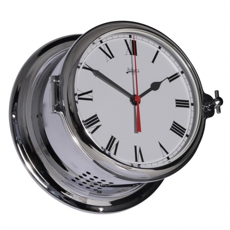 Schatz - Klok quartz Royal messing verchroomd Ø180 mm (Romeinse cijfers)