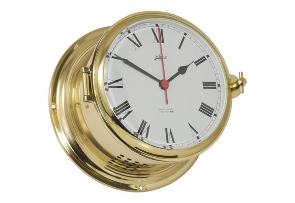 Schatz - Klok quartz Royal messing Ø180 mm glazenslag (Romeinse cijfers)