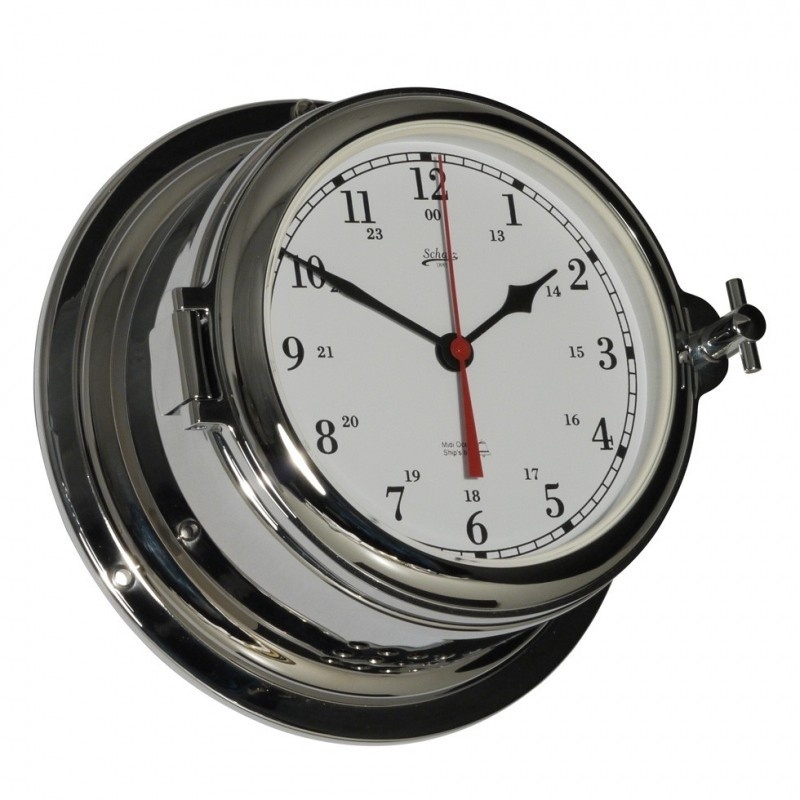 Schatz - Klok quartz Midi messing verchroomd Ø155 mm glazenslag