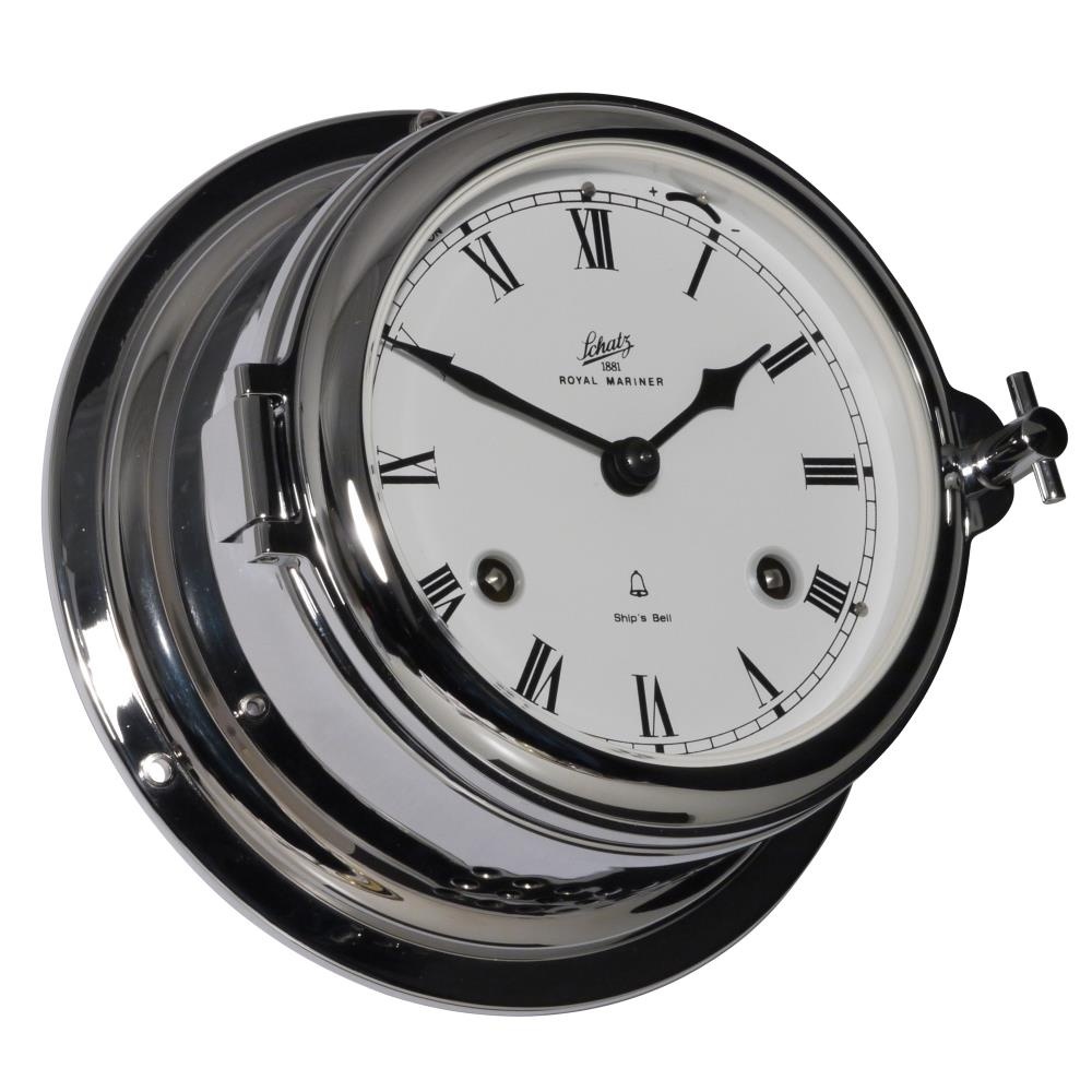 Schatz - Klok mechanisch Midi messing verchroomd Ø155 mm glazenslag (Romeinse cijfers)