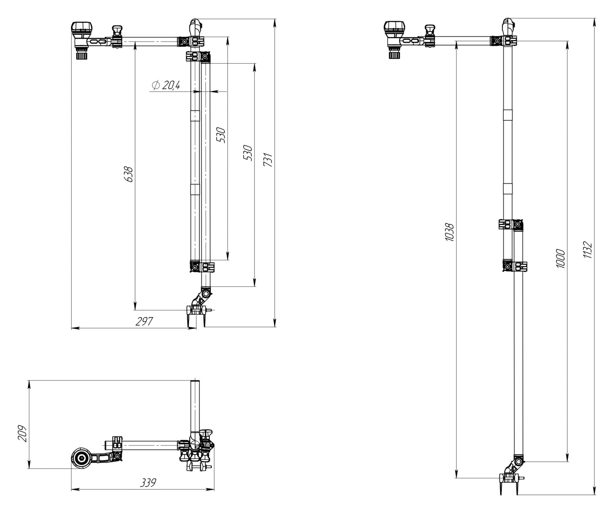 Borika - Universele transducer steun kit met houder telescopisch.