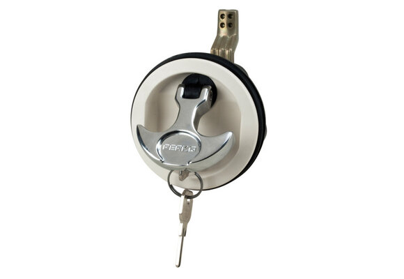 Perko Luiksluiting wit met slot, 32-48mm, rechte schoot, chroom hendel