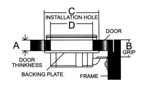 Allpa RVS Luiksluiting met draaigreep en nylon huis A=4-13mm  B=25mm  C=61mm  D=50mm
