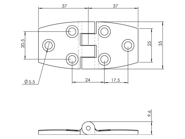 Scharnier nylon 74 X 35 mm