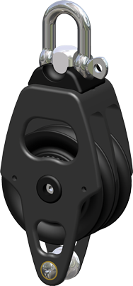 Antal Aluminium block serie OPF-70, kogelgelagerd, double sheave block + becket (hondsvot)