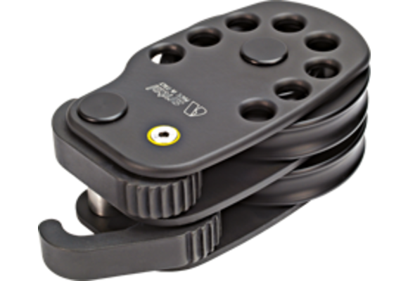 Antal Aluminium dubbel dekblok met stopper, Ø65mm schijf voor Ø6-12mm lijn, SWL 800kg, links