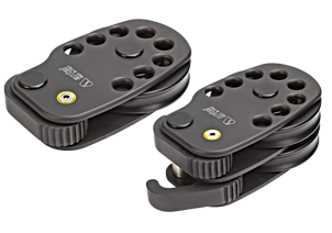 Antal Aluminium dubbel dekblok met veerstopper, Ø80mm, schijf voor Ø6-14mm lijn, SWL 1000kg, links