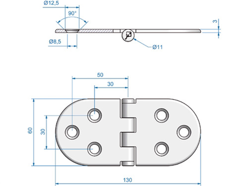 Roca vlakscharnier rond RVS 130 x 60 mm schroef 448029