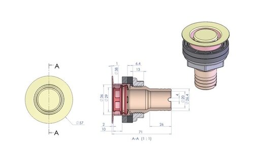 Dek/kuip doorvoer RVS/acetal