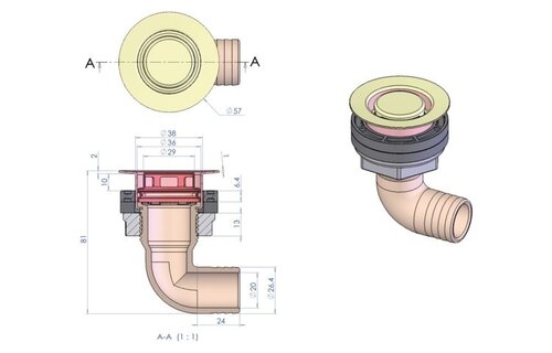 Dek/kuip doorvoer RVS/acetal